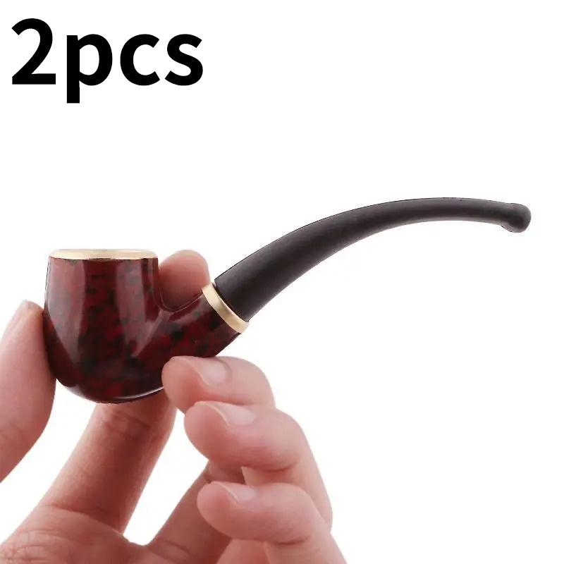 New Imitation Wood Pipe Men's Classic Resin Pipe Old-Fashioned Dry Pipe Portable Copper Pot Bent Cigarette Pipe