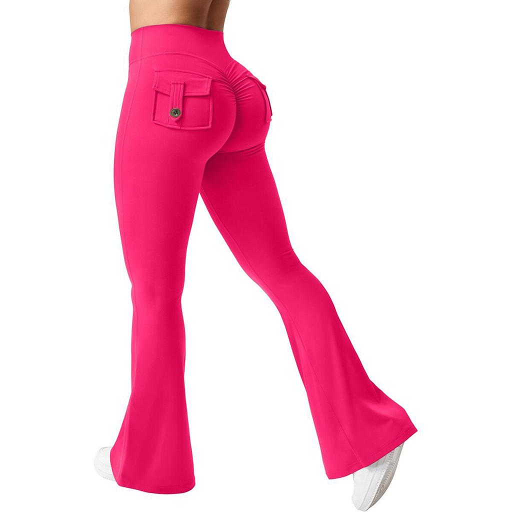 High Waist Flare Leg Pants for Women with Back Pocket Scrunch Detail Stretchy Fabric Bootcut Yoga Style