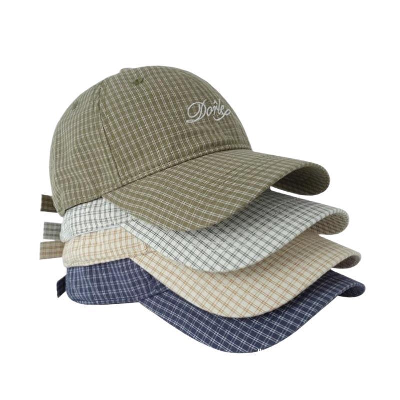Spring/Summer Baseball Cap - Plaid, Embroidered Letters, Korean Retro Style, Casual Outdoor Sunshade Hat