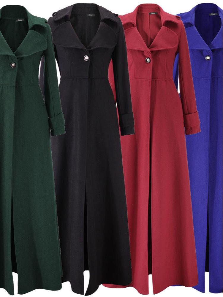 Cappotto da donna in lana con revers extra-lungo: Trench monocolore Autunno/Inverno.