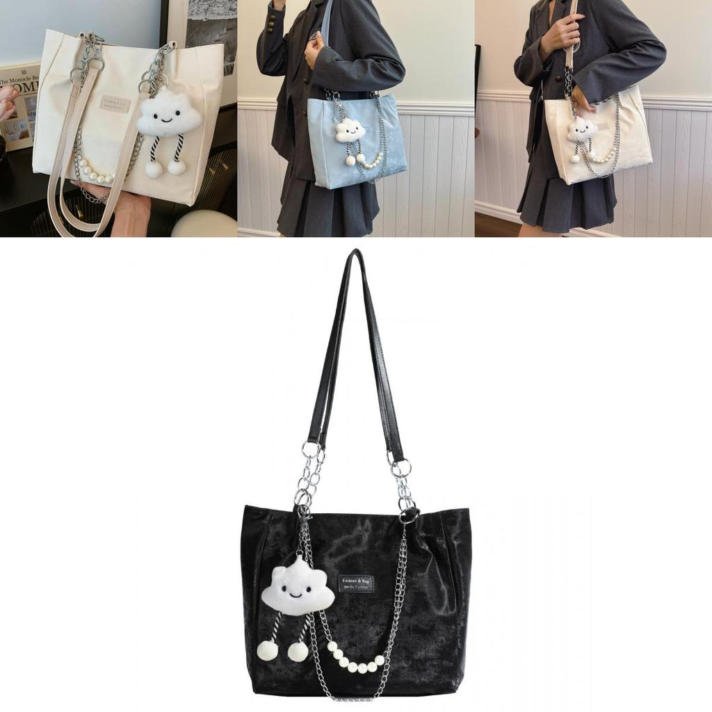 Stylish Large Capacity Student Tote Bag For Women In Trendy Street Style Available In Black Blue Pink And Cream