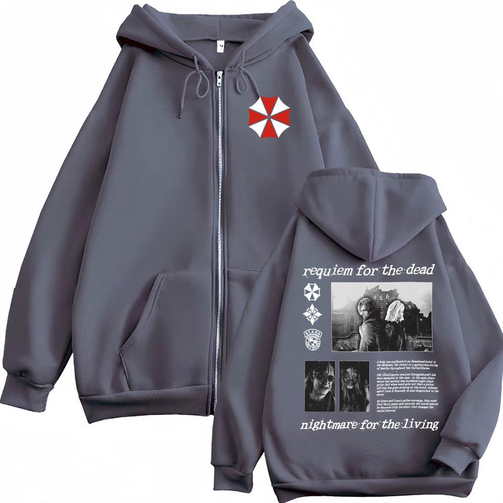 Resident Evil 9 Requiem Zip Up Hoodie Fashion Violence Aesthetic Jacket Sweatshirt Coats Men  Zipper Hooded