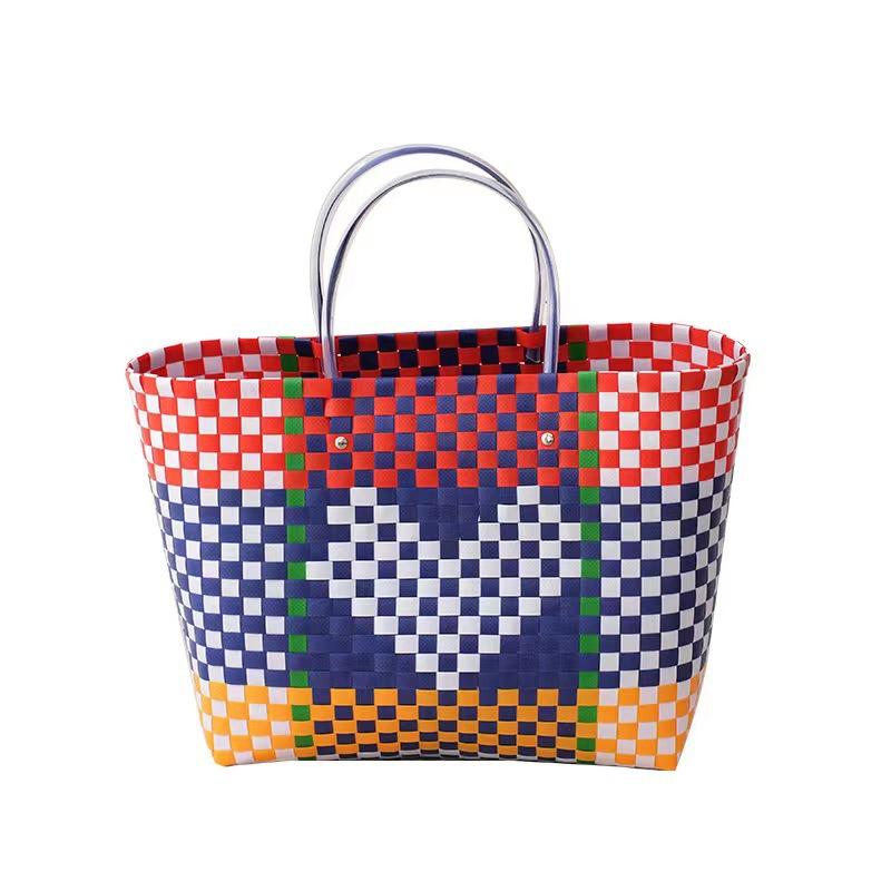 New Large-capacity Shoulder Vegetable Basket Hand-woven Colored Love Bag Handbag