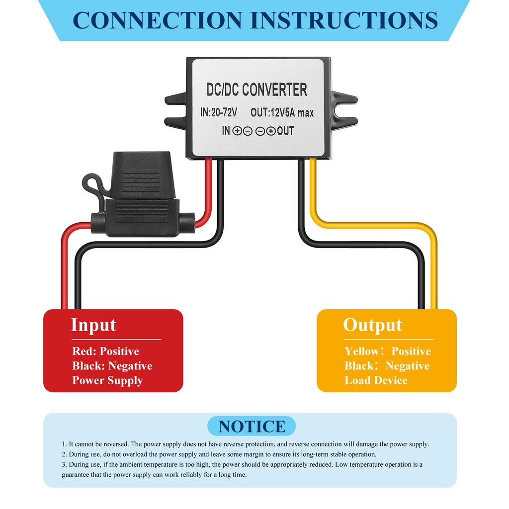 YBBOTT to 12V 5A Auxiliary Voltage Suitable for Indoor and Outdoor Use with Monitoring DC/DC 24V/48V/60V Step-Down Converter, 17V-72V 60W, Step-Down