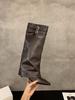 Pointed high-heeled brown Maillard medium boots women's shoes 2025 new spring and autumn winter trousers long tube knight boots