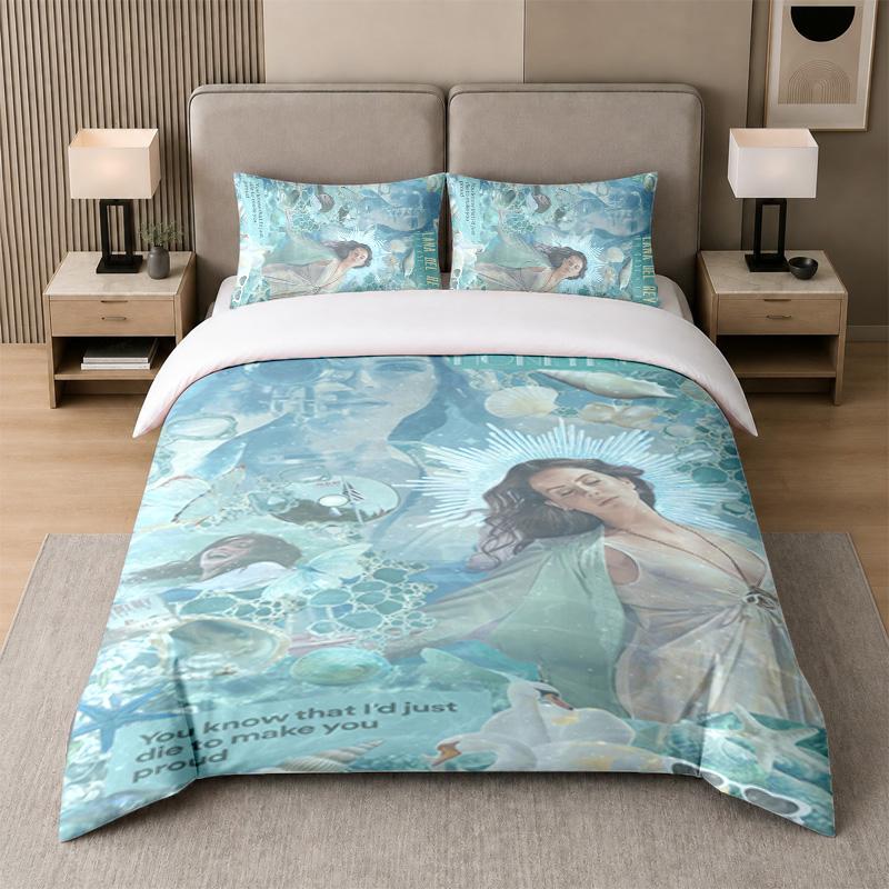 Set Biancheria da Letto 3 Pezzi, Lana Del Rey 1 Copripiumino e 2 Federe, Decorazione Biancheria da Letto Stampata per Camera degli Ospiti