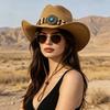 Handgewebter Stroh-Sonnenhut Großer Rand Cowgirl-Hut Klassischer Western-Cowboyhut für Männer, Frauen