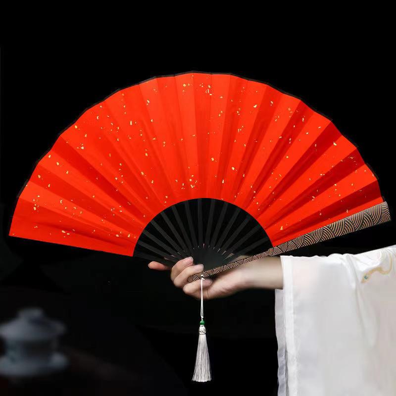 solid color large folding fan- Bamboo and wood on canvas hand fan Outdoor Portable Folding Fan Home Decor Crafts lettering gift