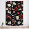 Dark Floral Garden Tapestry, Vintage Red White Rose Print Large Wall Hanging for Bedroom Living Room Aesthetic Home Decor