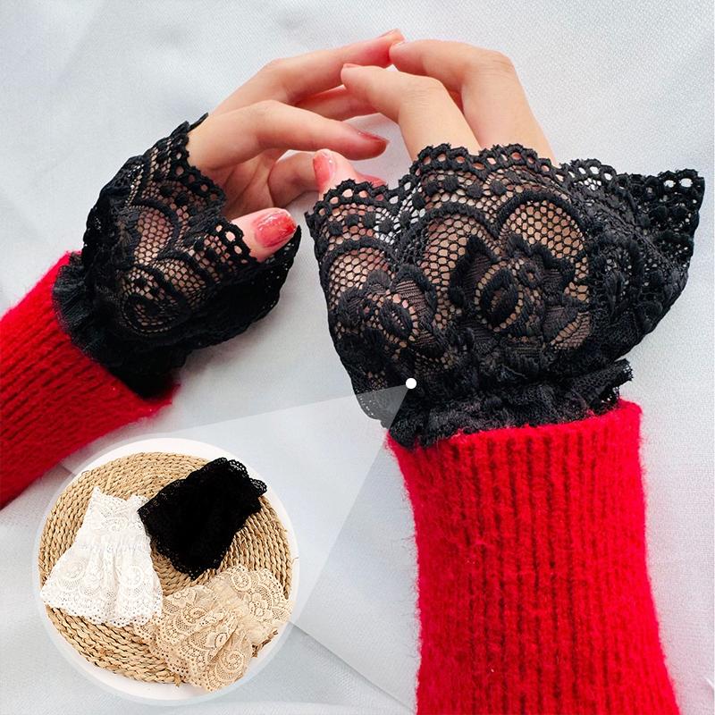 1PC Women's Lace Horn Sleeve Cover Skin friendly Soft Mesh Ruffle Edges Hollow out Fashion Item