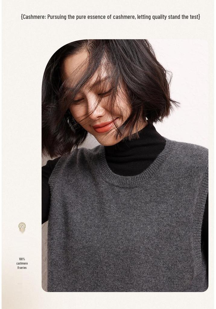 Women's Round Neck Cashmere Vest - 2024 Autumn/Winter Sleeveless Knit Pullover in Sweet Style