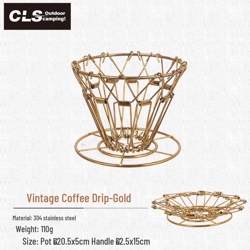 CLS Portable Folding Stainless Steel Coffee Drip Rack - Retro Hand-Brewed Outdoor Filter