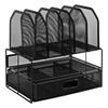 Amazon Basics Desktop Mesh Storage Case with Sliding Double and Five Upright Black Drawer, Tray, Sections,