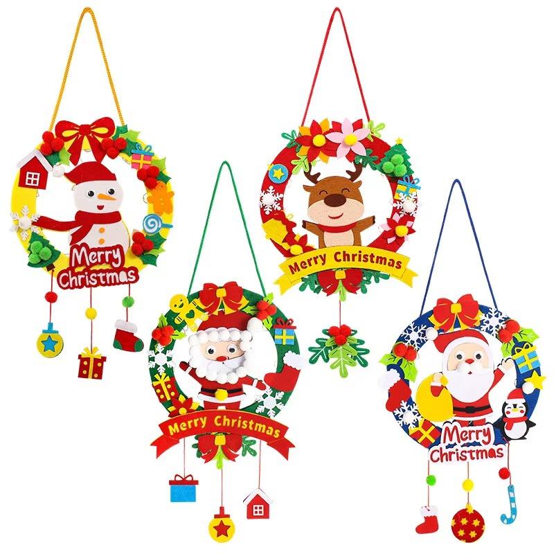 1-10PCS Christmas Light Up Wreath Handmade Diy Hanging Wind Chime Felt Handmade Pendant Christmas Crafts Christmas Decoration