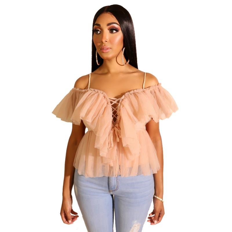 

Женский летний укороченный топ из сетки без бретелек с лямкой на шее XL абрикосовый