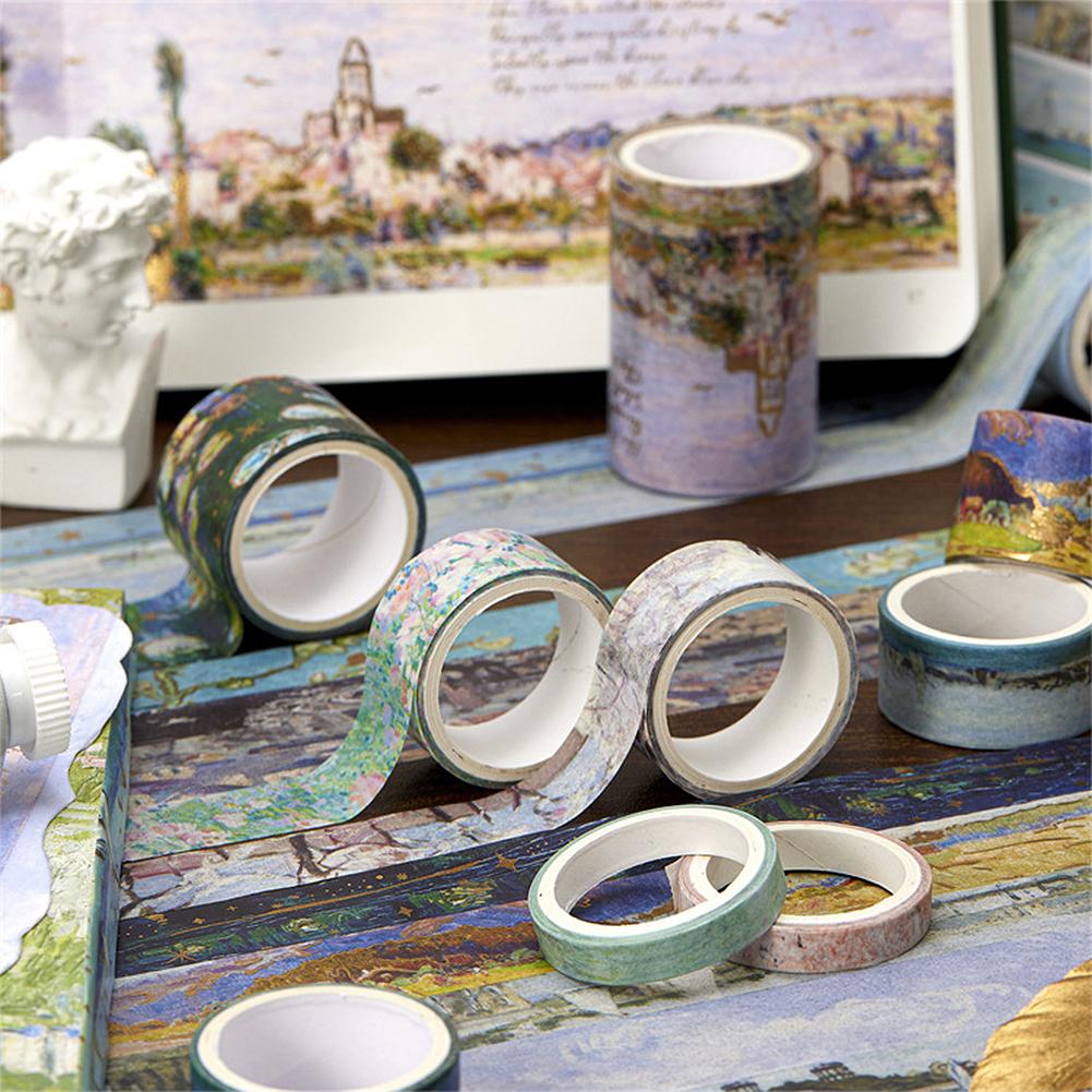 24Pcs Oil Painting Retro Washi Tape Stickers Gold Foil Stickers Colorful Collage Handbook Materials Scrapbook DIY Sticker Decoration