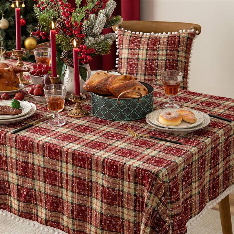 M-Modern-Weihnachtstischdecke Tischwäsche Dekoration Bommel Westlicher Esstischdecke Baumwolle, Leinen Und Schneeflocken Tischdecke