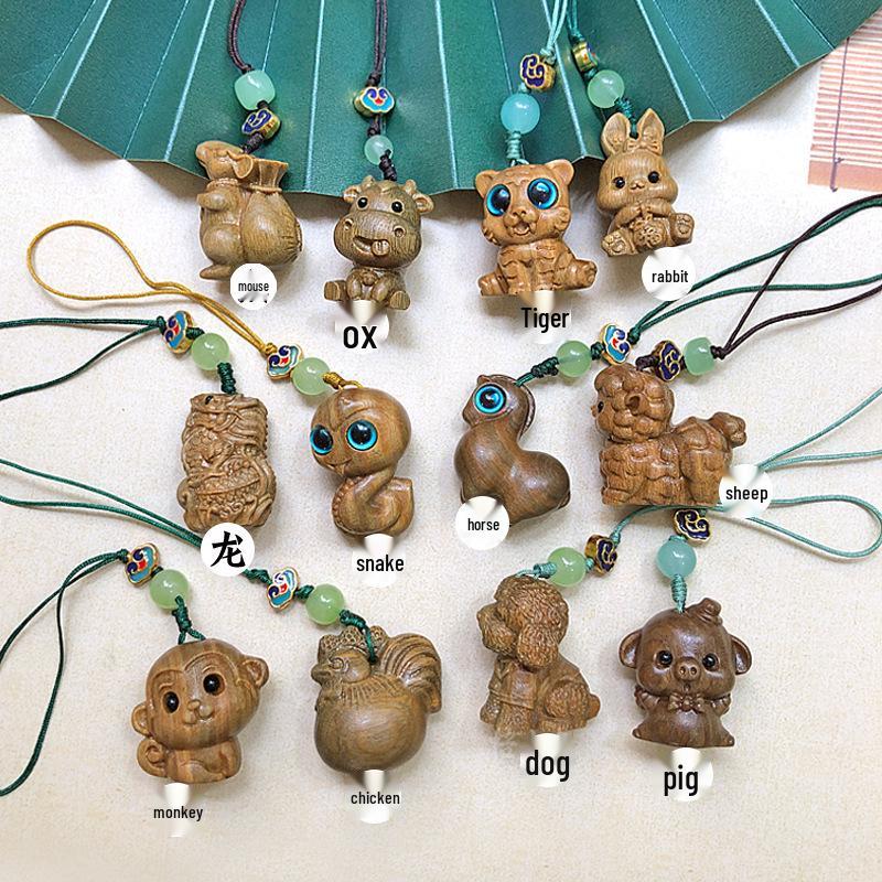 

Шарм для телефона из зеленого сандала «Двенадцать знаков зодиака» — Милый мультяшный кулон для сумок и аксессуаров