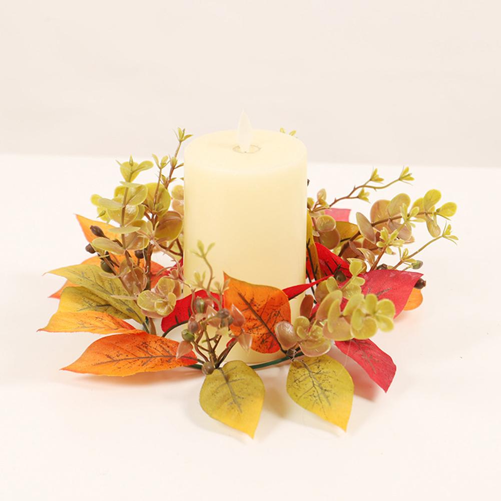 20cm Fall Candle Rings Wreaths Lightweight Silk Fabric Harvest Candle Garland Table Ornaments For Thanksgiving Halloween Decoration