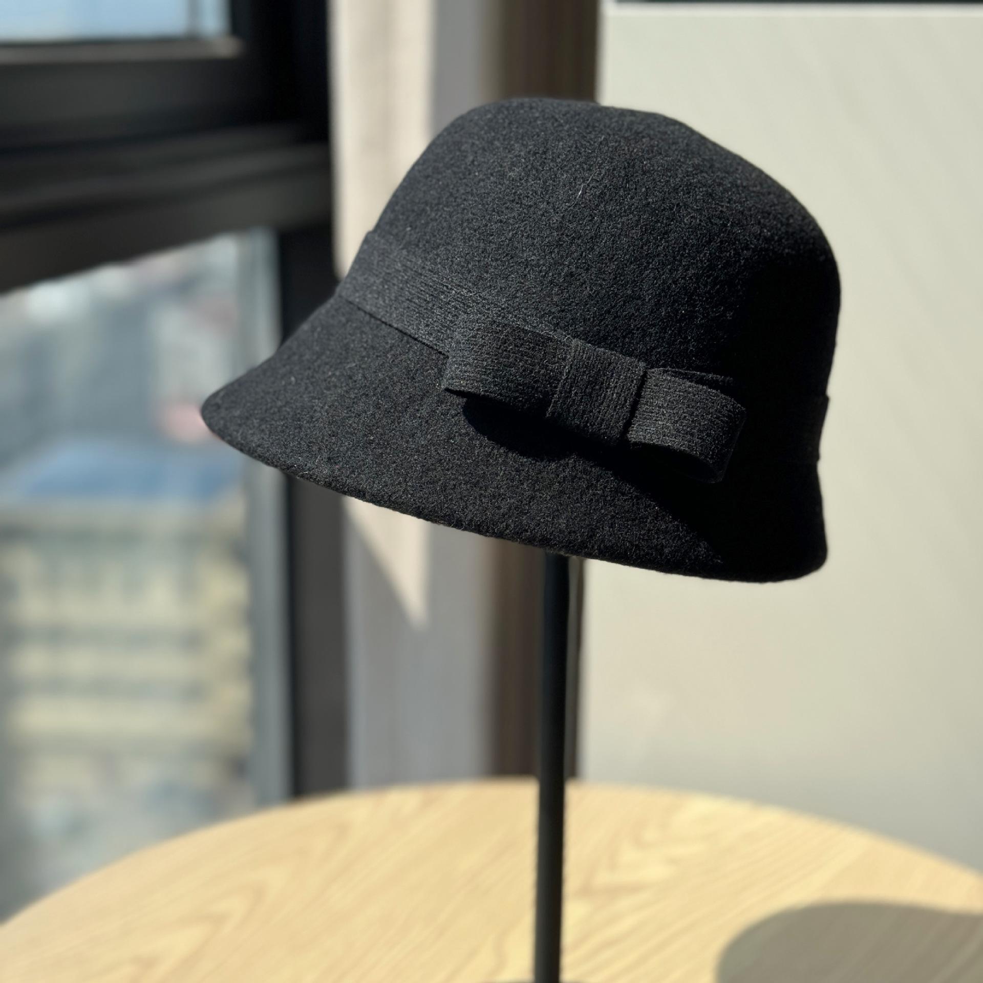 

New British-style wool fisherman hat for women, fashionable winter hat, cashmere bucket hat that makes the face look smaller, elegant fedora Adult54-60Adjustable чёрный