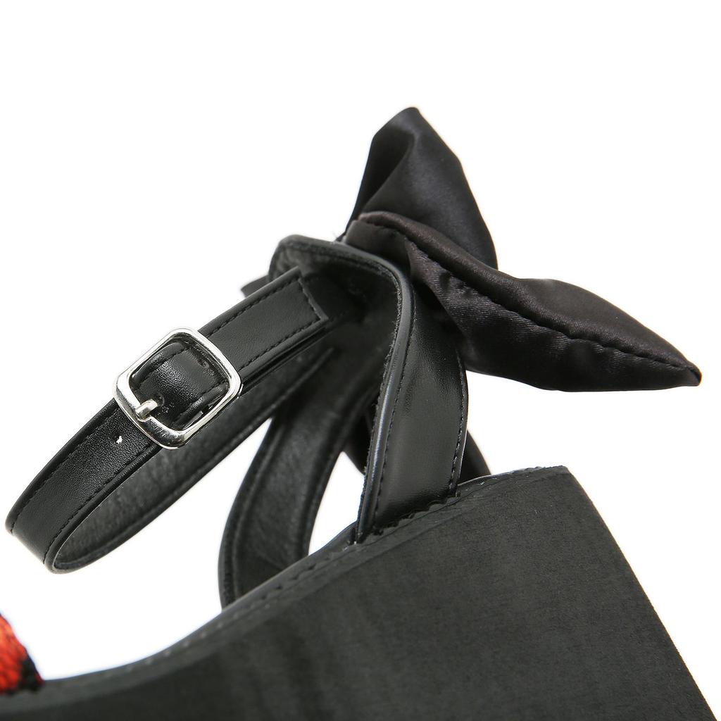 Gdgydh Buckle Strap Women Platform Sandals Retro Lace Patchwork Thick-Soled Big Bow Waterproof Summer Chunky Heeled Sandals