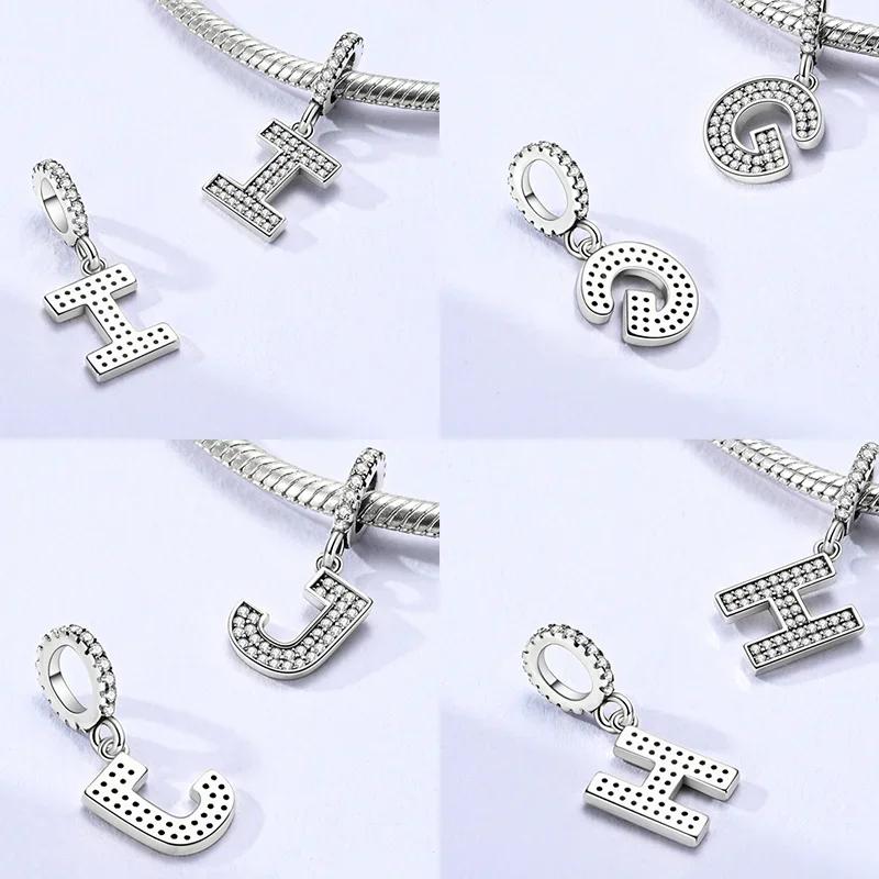 Copper 26 Letters Alphabet Charms Bead Inlaid Shiny Zircon Diy Love Letters Jewelry Gift Fit Original Bracelet For Women