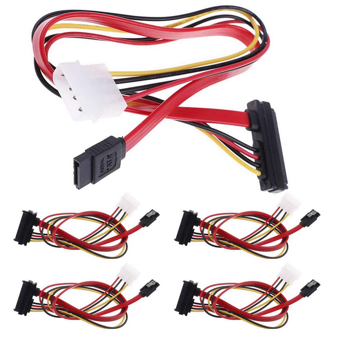 

Rosebe Кабель SATA Кабель серійних даних та живлення SATA Serial ATA Кабель-комбо для передачі даних та живлення 22-контактний ATA/SATA - 7+15-контактний [45см] (5 штук)