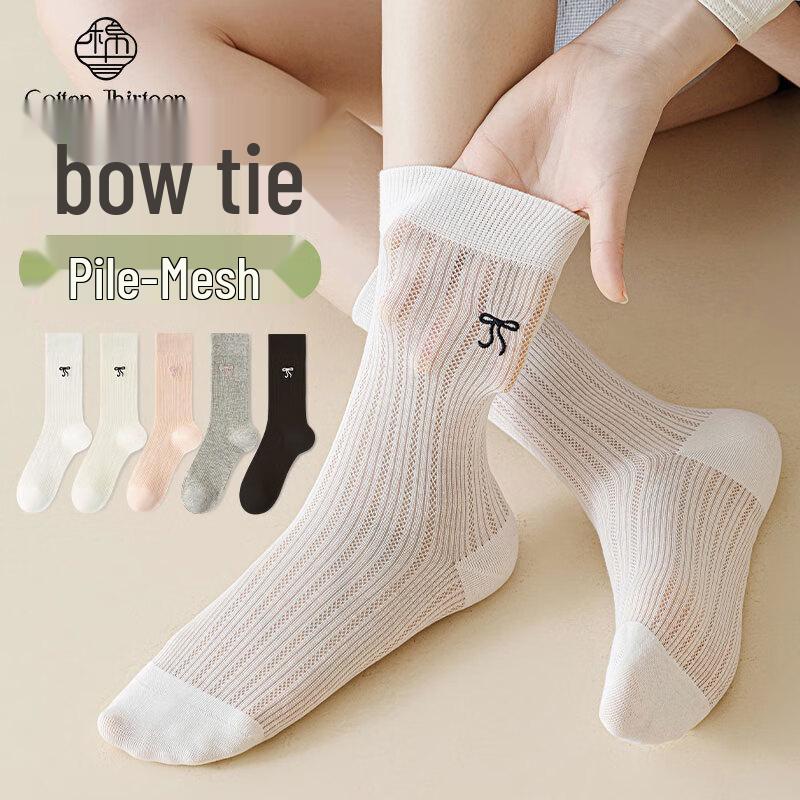 Women s Ultra-Thin Mesh Pile Socks with Bows (8-Pair Pack) One Size