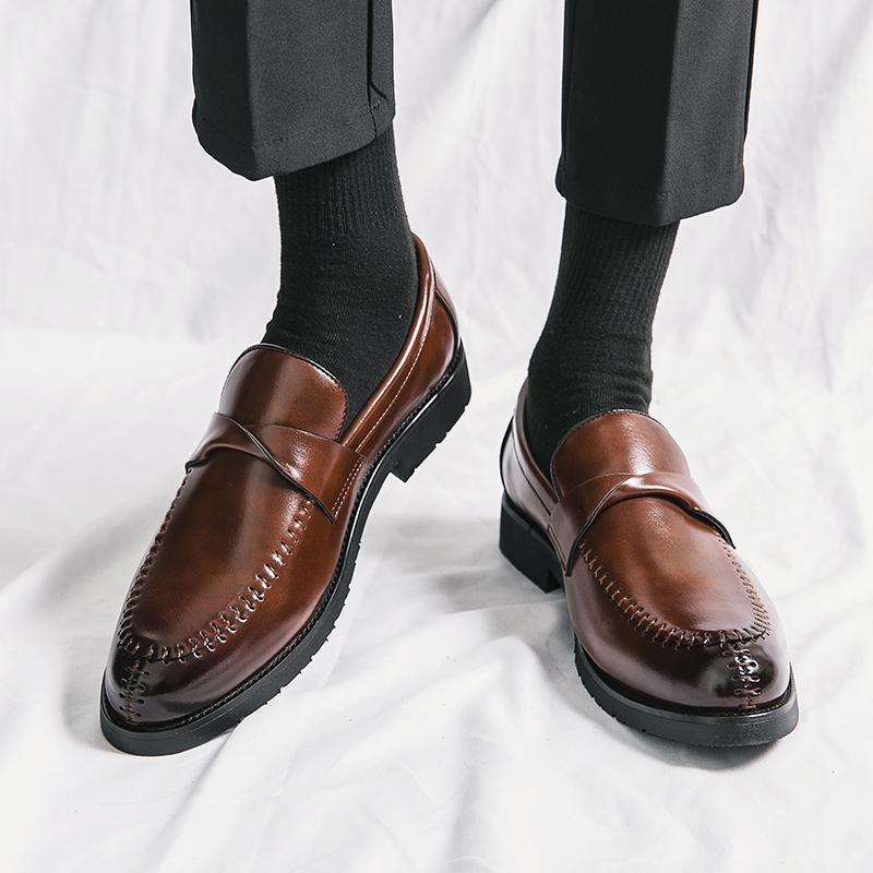 Fashion Quality Stitching Leather Shoes Brand Men Wedding Loafers Business Casual Office Work Shoes Men's Classic Pointy Men Dress Shoes