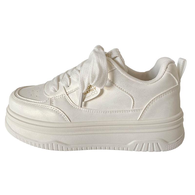 

B1629 latex insole/2025 new spring leather surface white shoes women s shoes printed niche board shoes casual shoes 40 бежевий