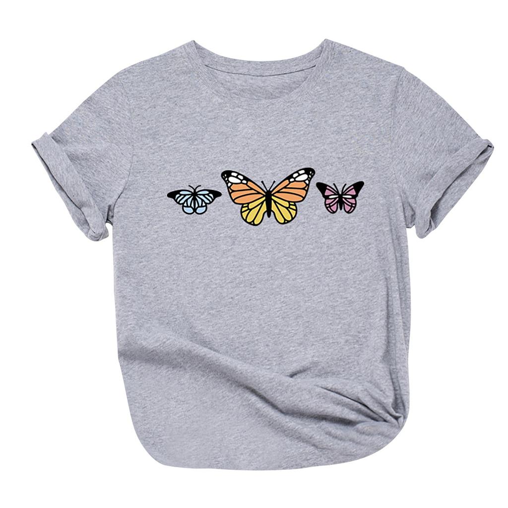 Women's Fashion Casual Loose Butterfly Print Round Neck Top T-Shirt