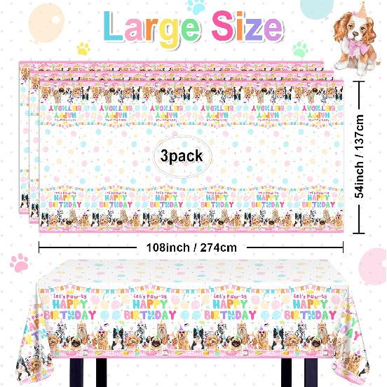 Avezano 3 pcs Puppy Dog Birthday Party Tablecloth Disposable 108x54 inch Puppy Themed Birthday Party Decorations Tablecovers Dog Pawty Decorations