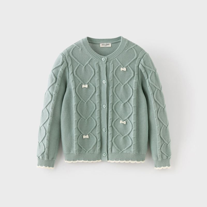 David Bella Girls  Knitted Cardigan Kidsren s Sweater Jacket 2026 Spring New Style Big Kidsren s Pure Cotton Top Kidsren s Clothing Green [Spot] 110