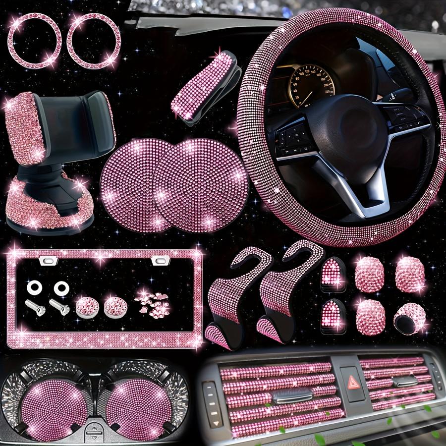 26pcs of Car Interior Cover Steering Wheel Cover License Plate Frame Car Hook Water Coaster One-Button Start Ring Air Outlet Decorative Strip Set