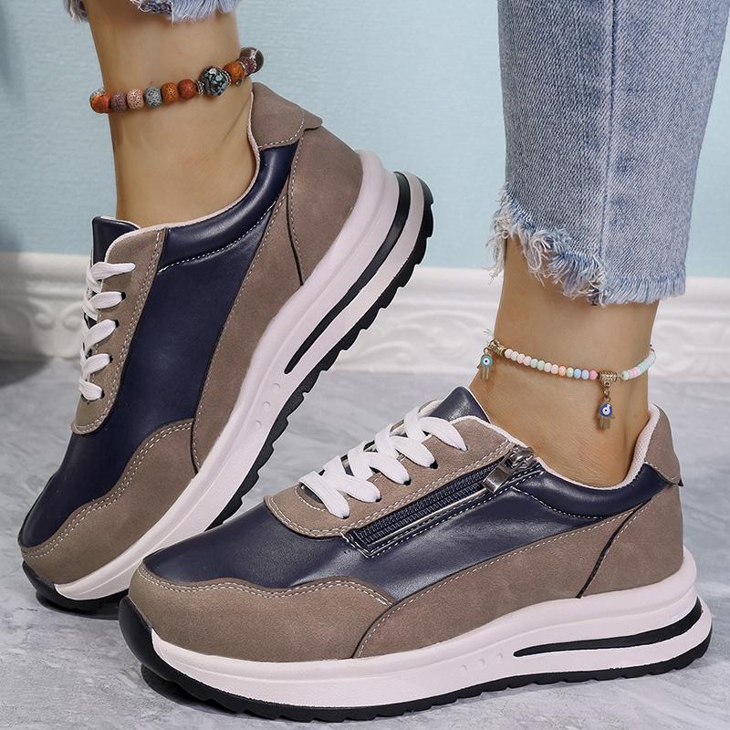 Mix Color Chunky Sneakers Women Spring Zipper Decor Platform Sport Shoes Woman Non-slip Thick Sole Running Shoes