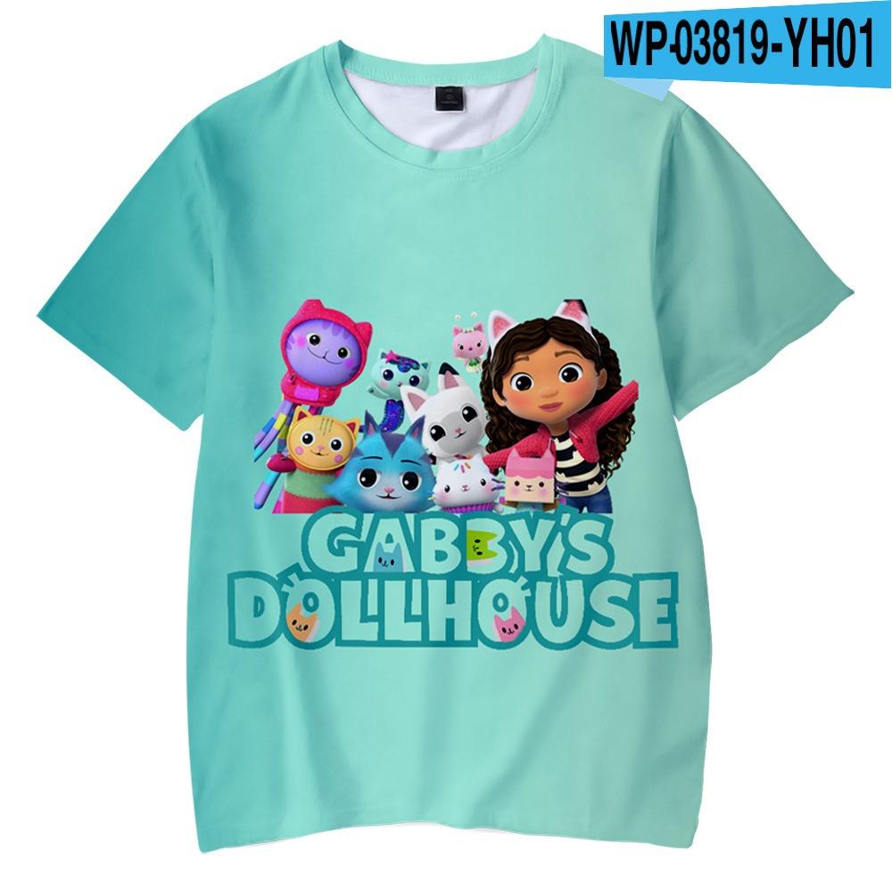 Summer Children's Gabby's Dollhouse Series 3D Cartoon Casual Loose Short Sleeves for Daily Comfort