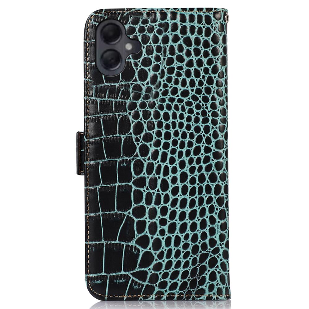 For Samsung Galaxy A07 Case Crocodile Texture Genuine Cow Leather Phone Wallet Cover