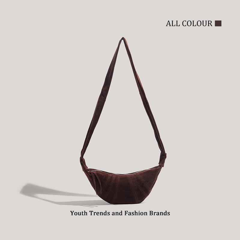 Leather Underarm Women's Bag High Texture Shoulder Bag Horn Crossbody Bag Velvet Commuter Suede Frosted Vintage Bag Croissant Bag
