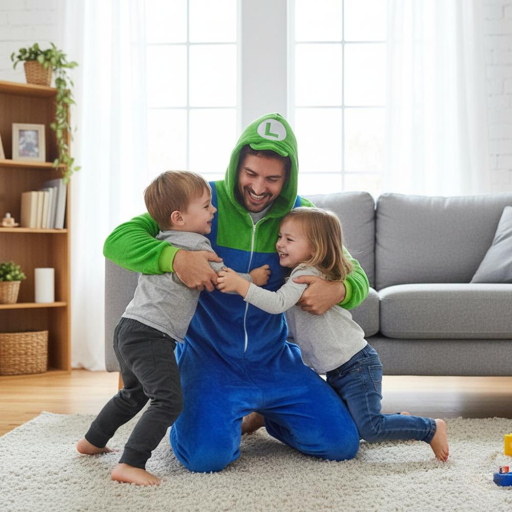 Kigurumi Luigi Mario Pigiami Tuta Intera Costume Adulto M Costume Luigi Mario Onesie - S