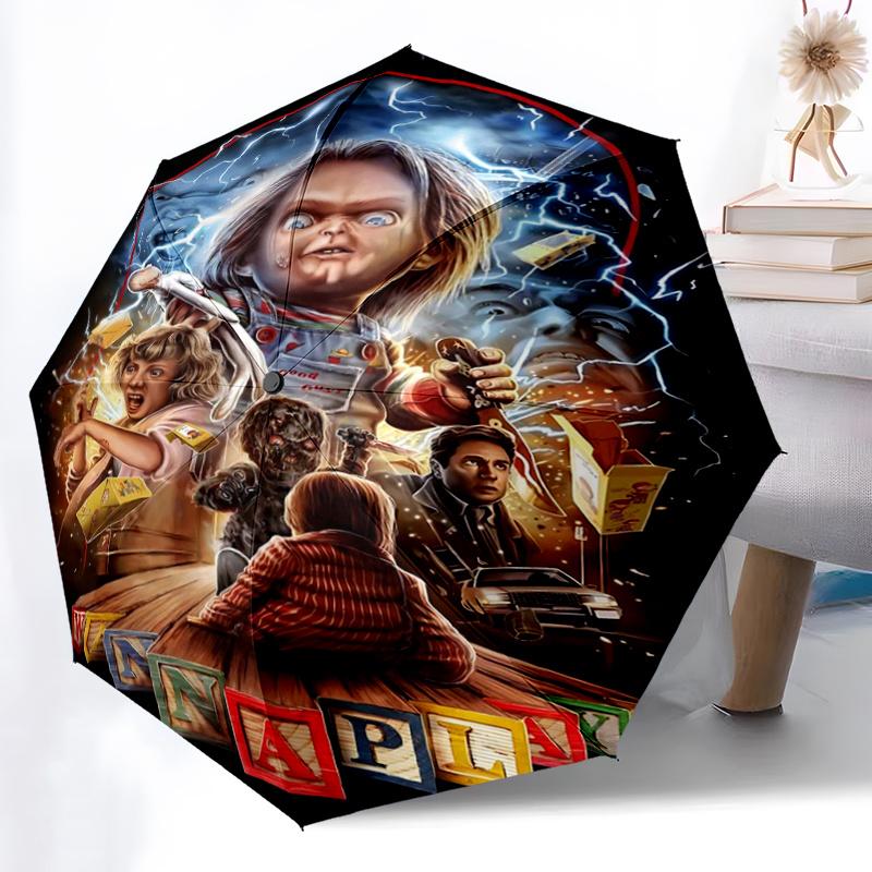 1pc The Ultimate Horror Chucky Automatic Open/CloseUmbrella, Portable Compact Umbrella for Men & Women I092