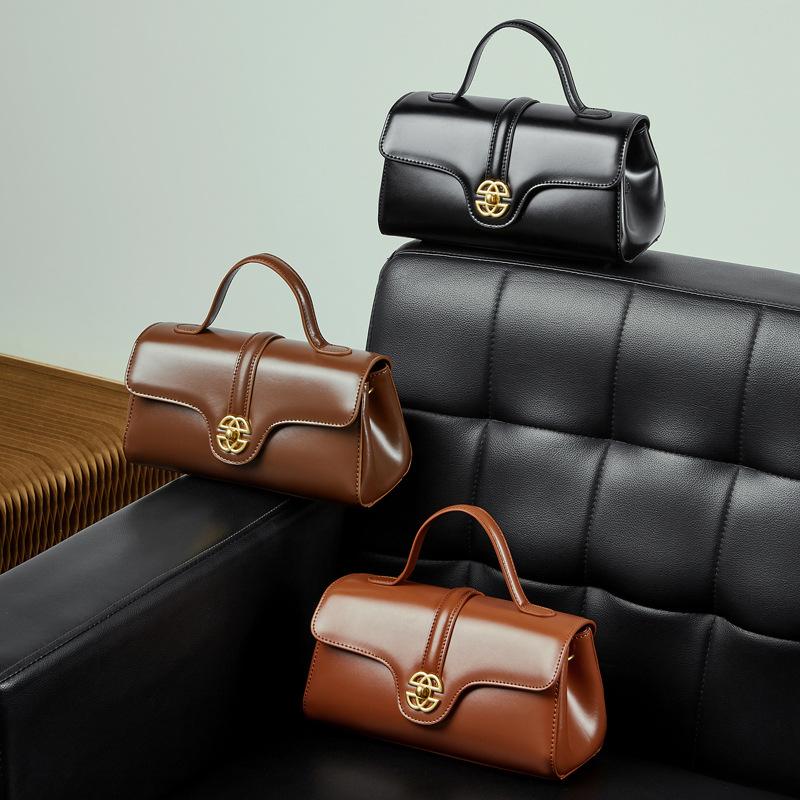 Genuine Leather, Crossbody Bag, Women's Bag, Lock Small Bag, Light Luxury, Hand-held Shoulder Bag