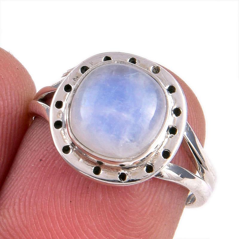 

Natural Rainbow Moonstone Gemstone Handmade 925 Solid Silver Gift Ring S.6 W6t02