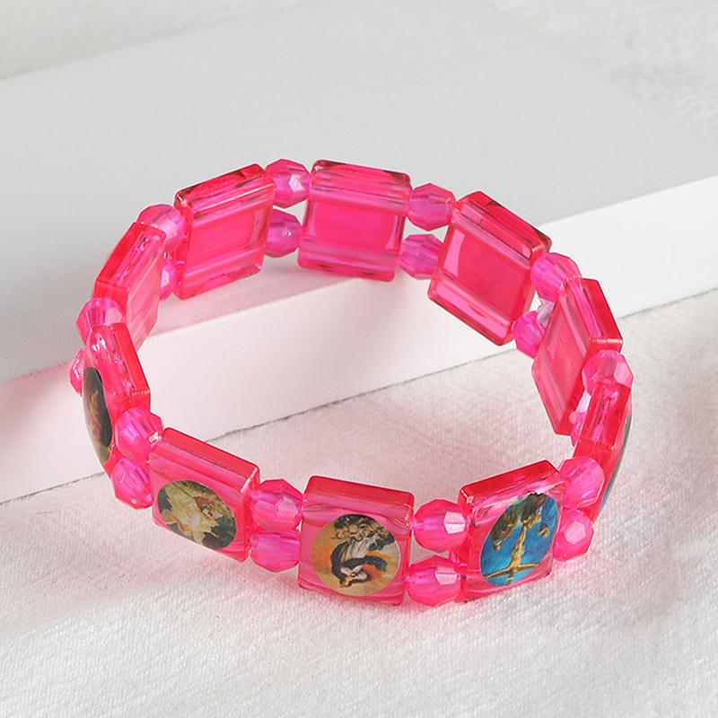 2Pcs Vintage Jesus And Virgin Mary Pvc Rosary Bead Bracelet With Elastic Band Religious Image Stickers For Daily Wear Parties
