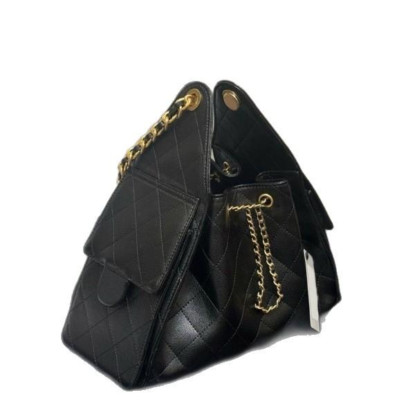 25C New Hobo Stray Bag Black Gold Buckle Rhombus Lychee Pattern Cowhide Portable Shoulder Messenger Locomotive Bag