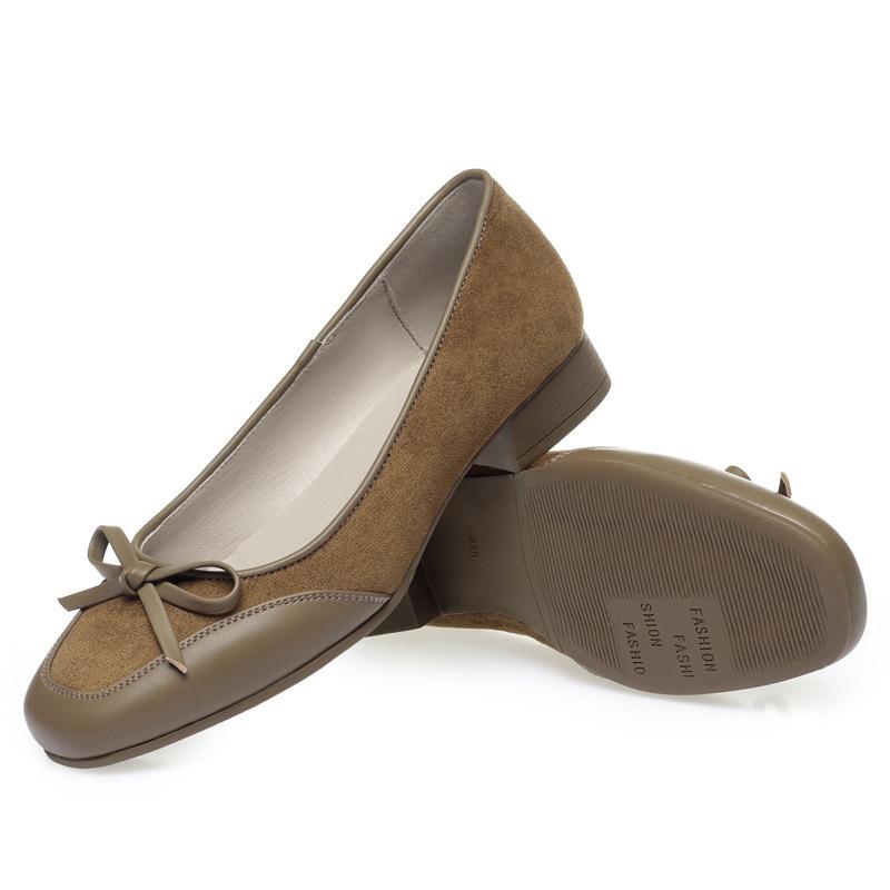 

Модные балетные туфли на плоской подошве из мягкой кожи с круглым носком, весна-осень, элегантные женские туфли с бантом и неглубоким носком 36(Foot23cm)