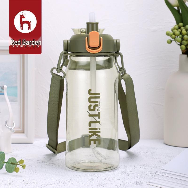 Portable Red Sports Water Bottle with Straw - Large Capacity, Pop-Up Lid, Single Layer, Outdoor Use