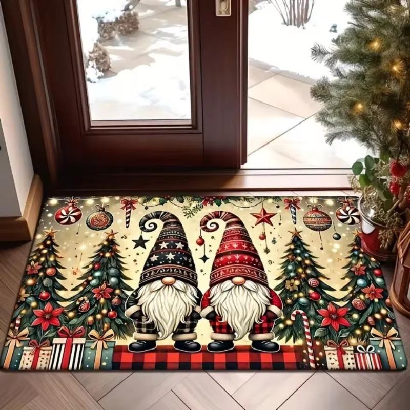 Christmas Themed Door Mat Gingerbread/Santa/gnome Print Floor Mats,Non-Slip Welcome Rugs for Home Entryway & Holiday Decor
