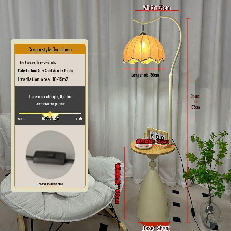 Cream Floor Lamp with Storage and Coffee Table for Living Room and Bedroom Decor