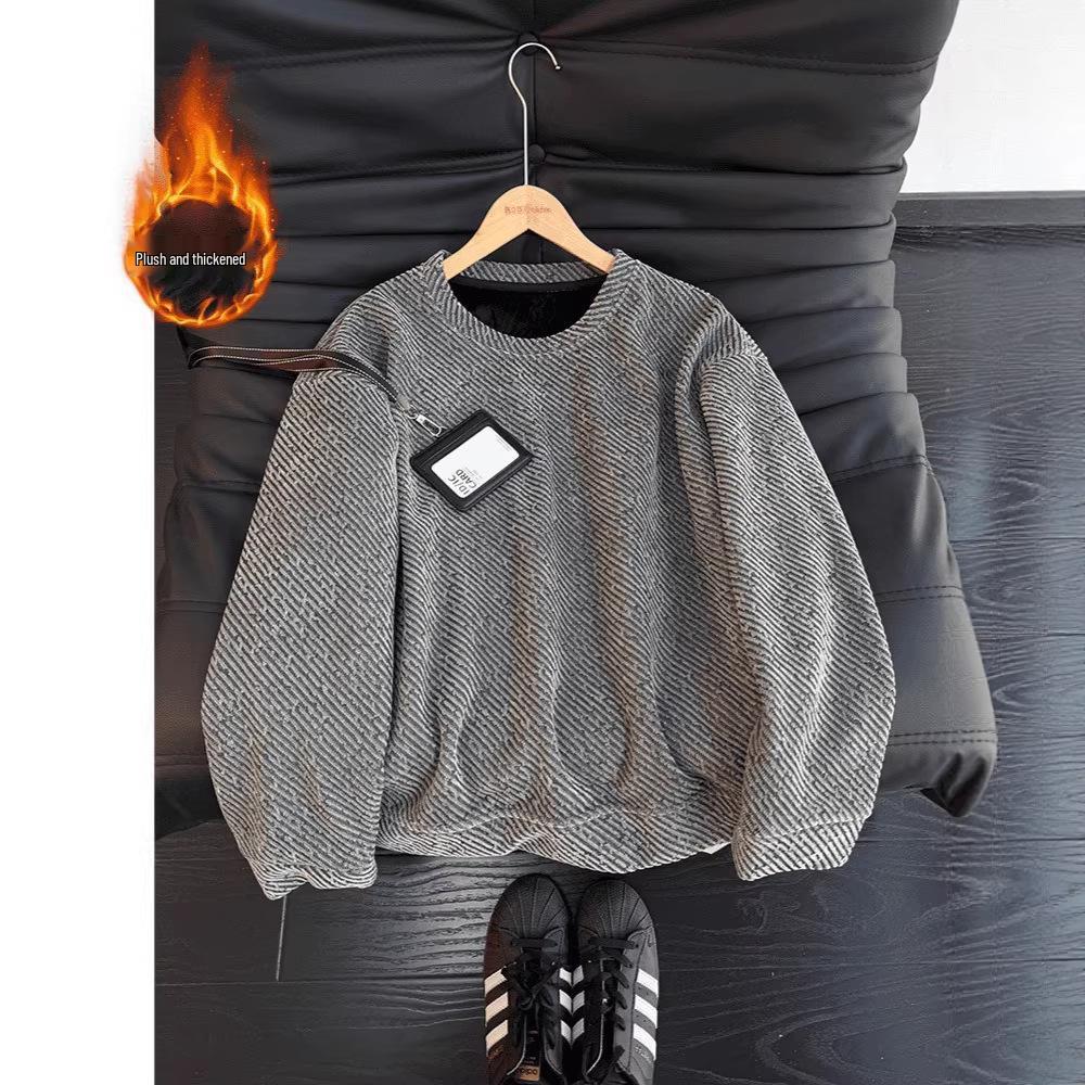 Men's 2026 Zebra Print Velvet-Lined Heavyweight Hoodie: Full Sky Stars, Round Neck, American Style, Autumn/Winter.