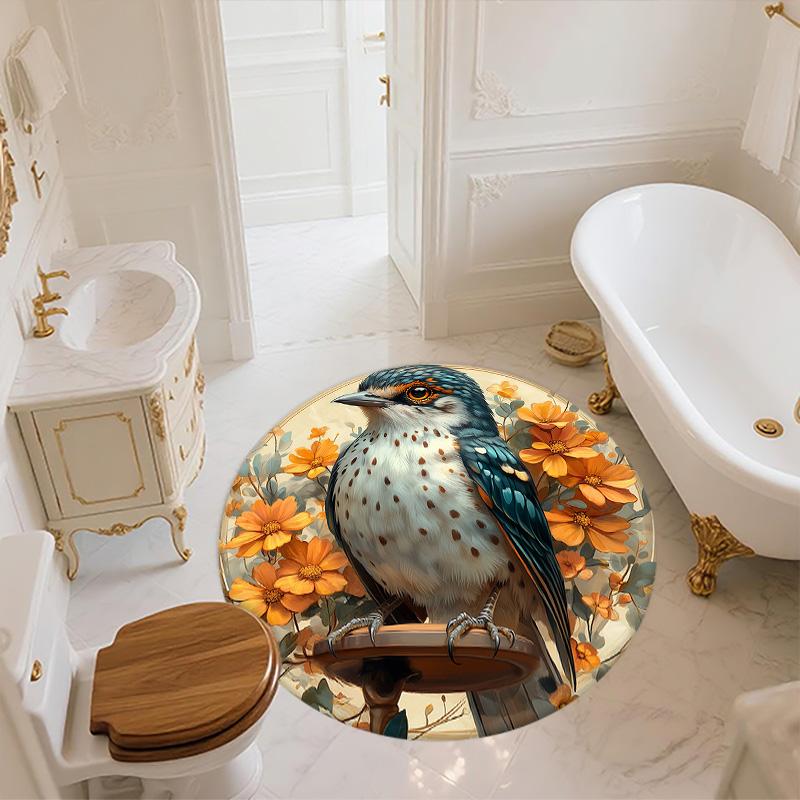 Flowers and Birds,Round Area Rug,Carpet Rug for Living Room Bedroom Sofa Playroom Decor,Non-slip Floor Mat